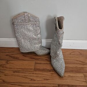 Joe R. Madden Girl Silver Crystal Embellished Cowgirl Booties